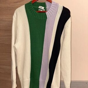 COS Men's Green, Black, White, and Purple Crewneck Sweater